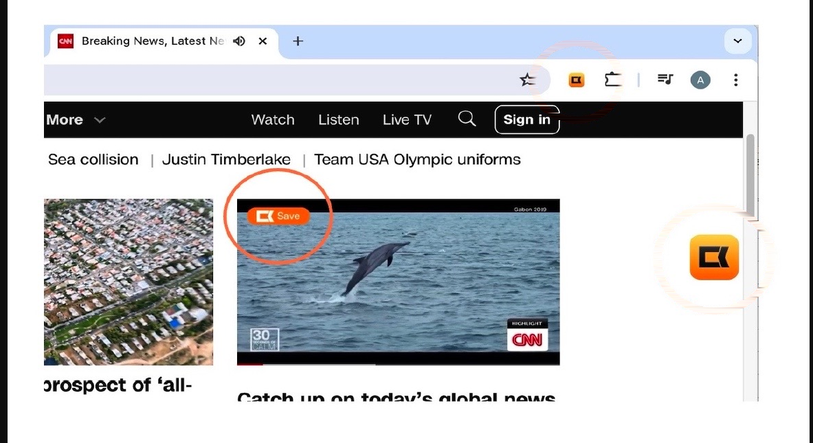 Clipkick Chrome extension Save button appearing over a video while browsing