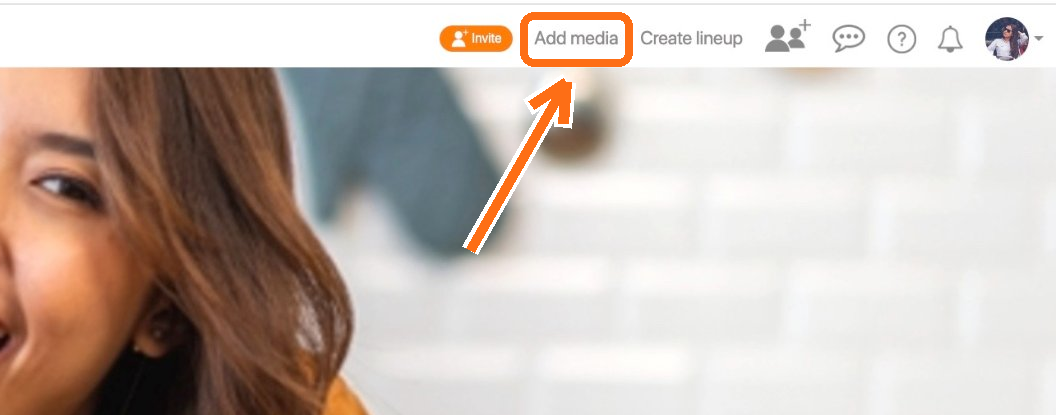 Add media button highlighted in the top navigation bar