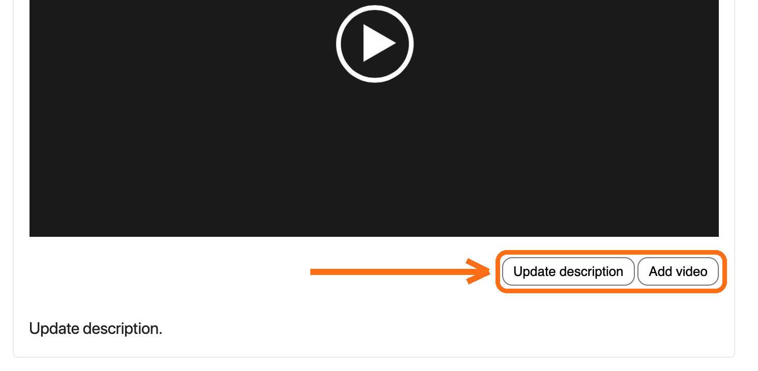 The About Page with the Update description and Add video buttons highlighted
