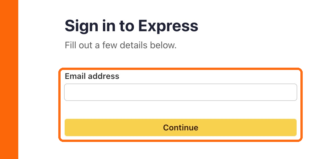 The Stripe sign in page with the email address field and Continue button highlighted